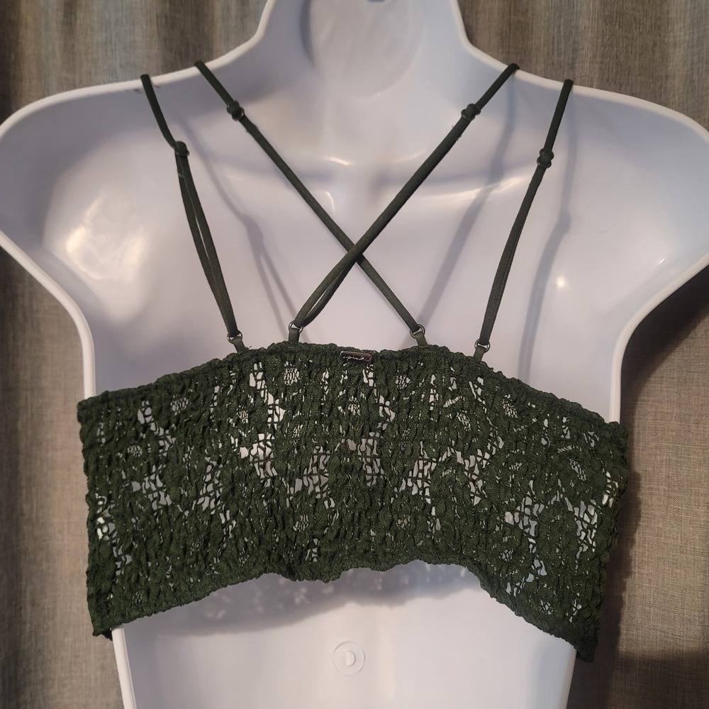 Victoria's Secret PINK Dark Green Floral Lace Longline Bralette Med Double Strap - Picture 2 of 3